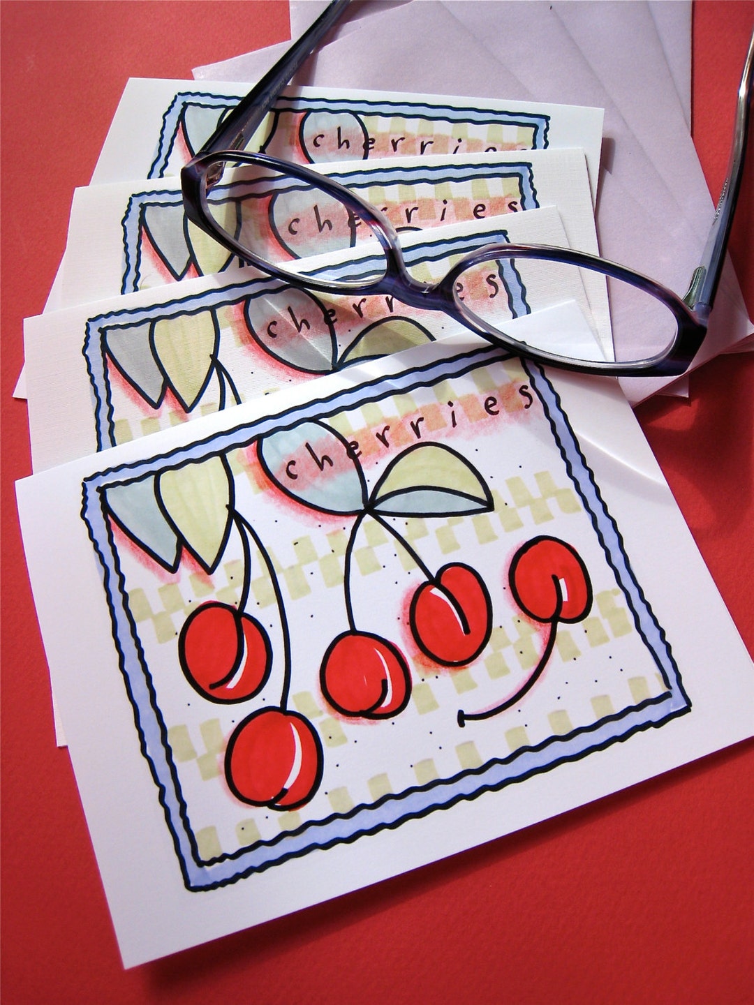 Cherry Note Cards - Thank You Notes - Gift Stationery - Boxed Set of ...