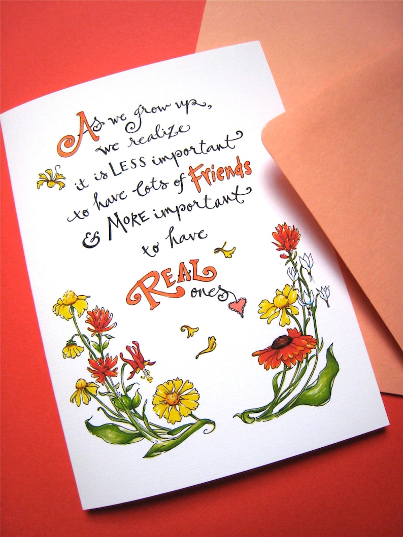 Girlfriend Birthday Wildflowers Card Friendship Quote Card Friend Thank You Best Friend Card