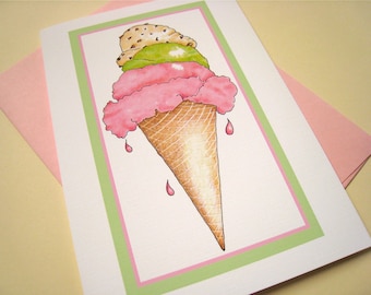 Ice Cream Cone Card - Ice Cream Gift Card - Birthday Card Ice Cream Lover - Kids Birthday - All Occasion Card