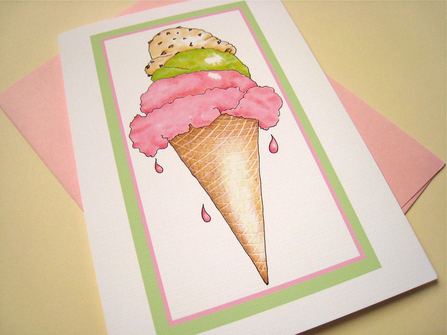 Ice Cream Cone Card Ice Cream Gift Card Birthday Card Ice Etsy