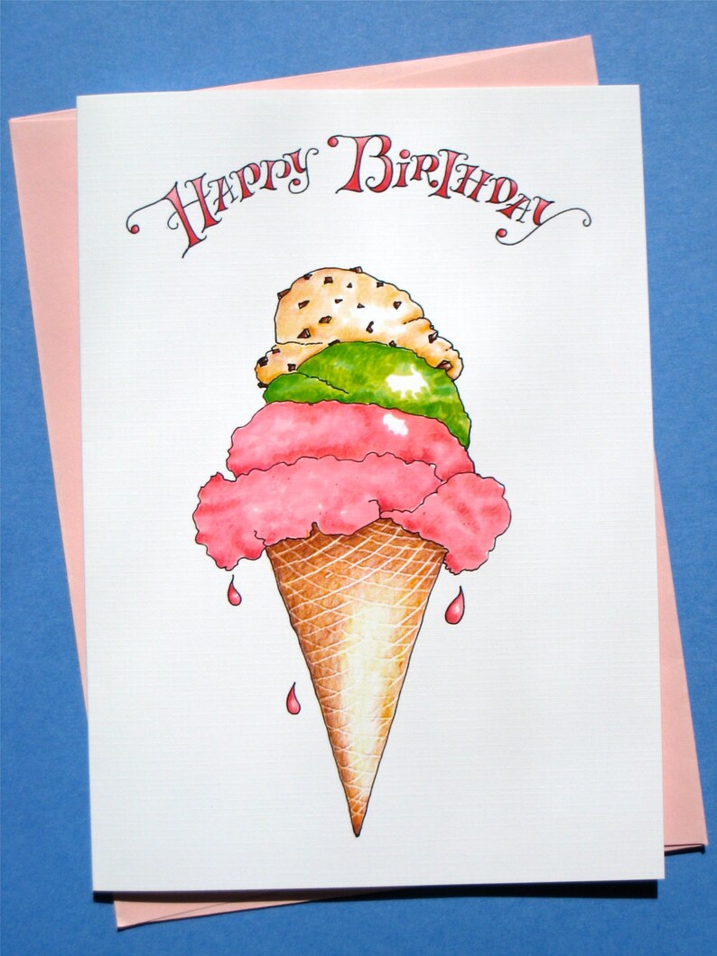 Ice Cream Birthday Card Foodie Birthday Card Whimsical Etsy
