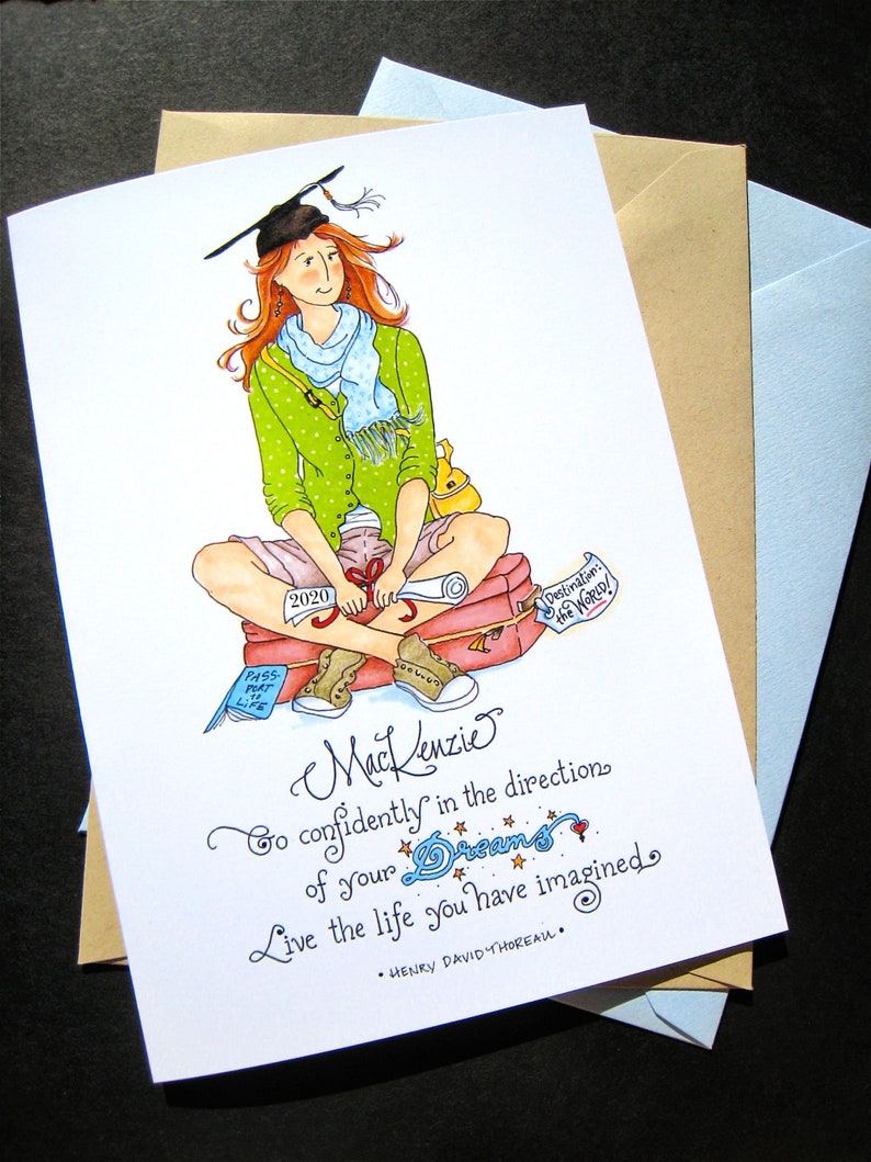 Graduation Card Girl Graduate 2024 Custom Graduation Card Thoreau Quote Go Confidently image 3