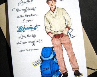 Boy Graduation Card - 2018 Personalized Graduation Card, Custom Graduation, Congratulations Card, Thoreau Quote
