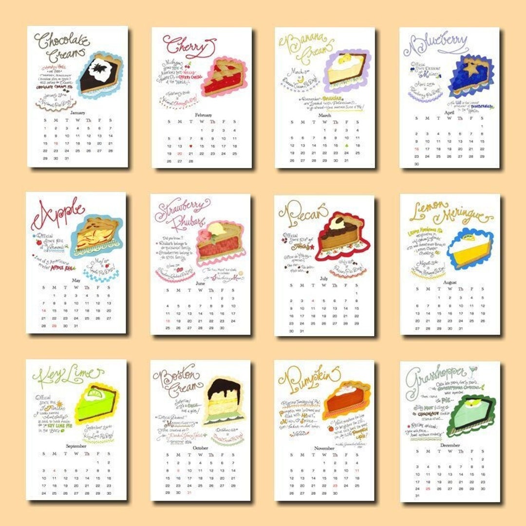 2023 Pie Calendar Food Calendar Kitchen Calendar Etsy UK