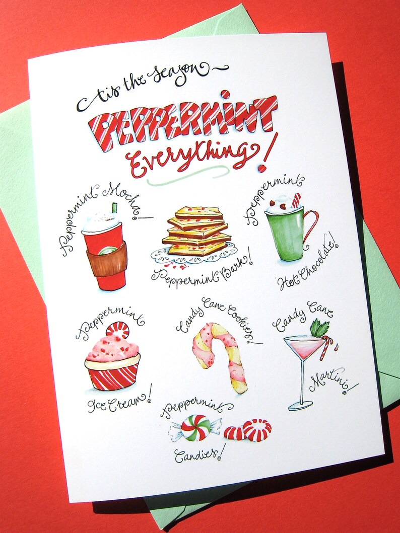 Peppermint Christmas Cards Pun Christmas Cards Sweet Etsy