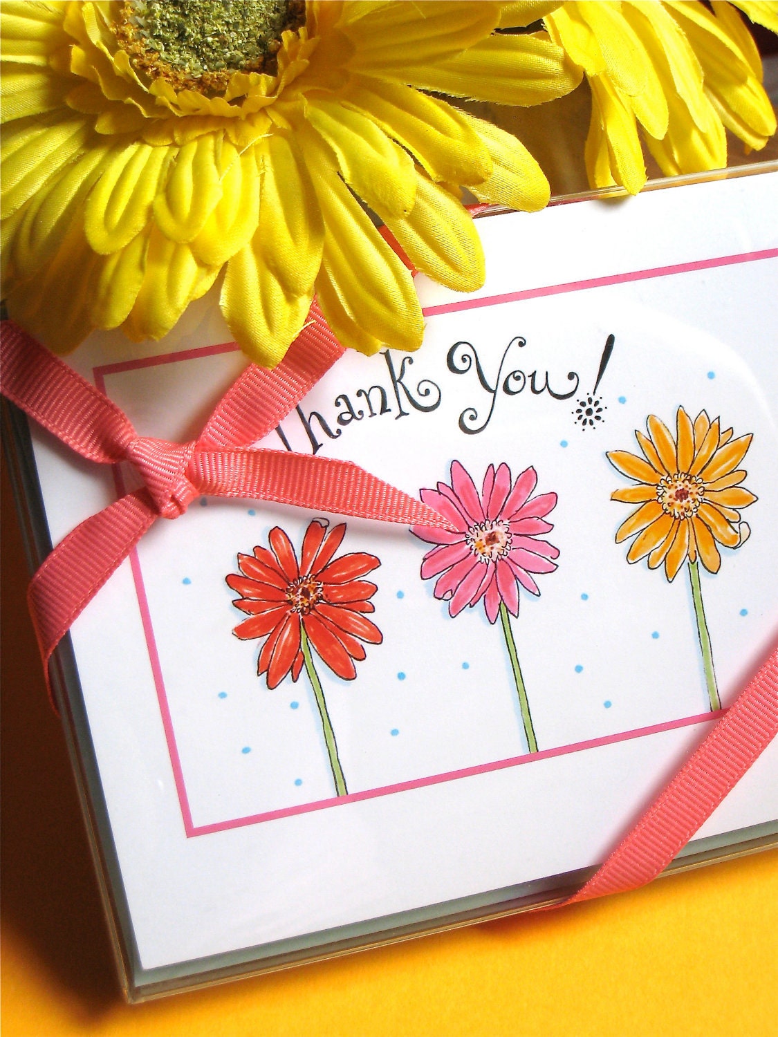 Gerbera Daisy Thank You Cards - Thank You Notes - Flowers Note Card Set ...