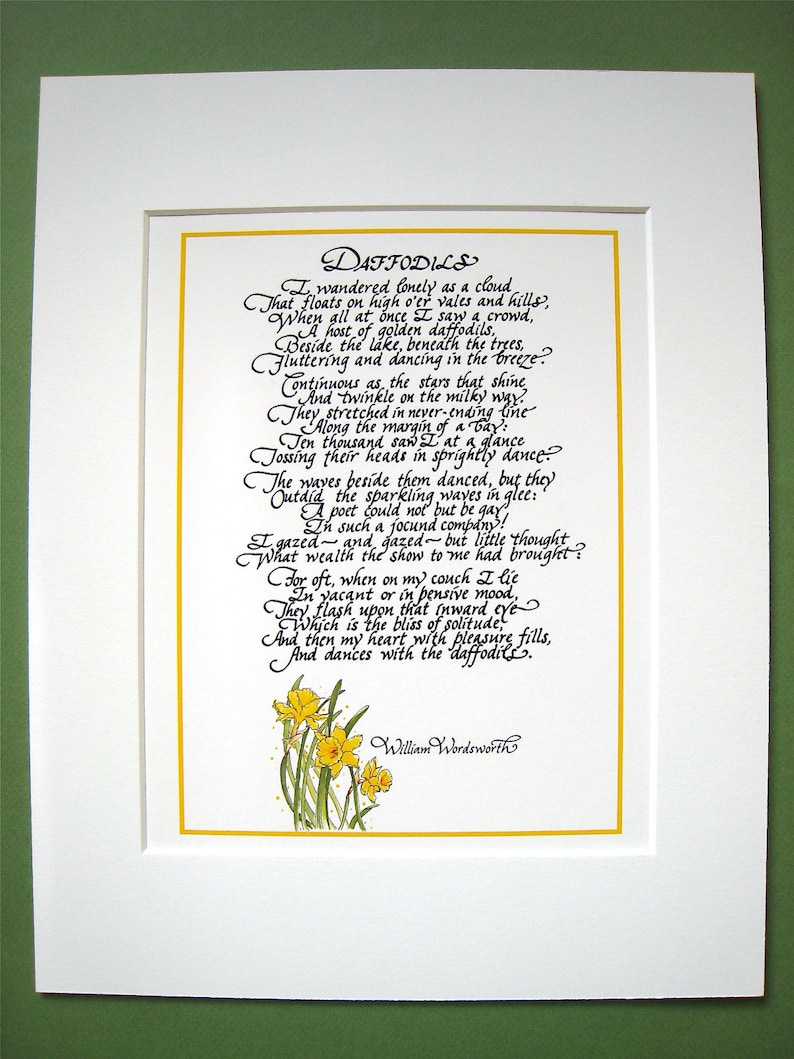 Daffodils Calligraphy Print Wordsworth Poem English Etsy