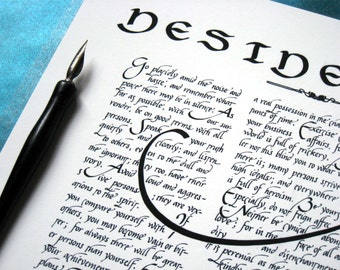 Desiderata Calligraphy Art - Word Art Print - Positive Quote - Inspirational Poem - Graduation Gift - Literary Gift