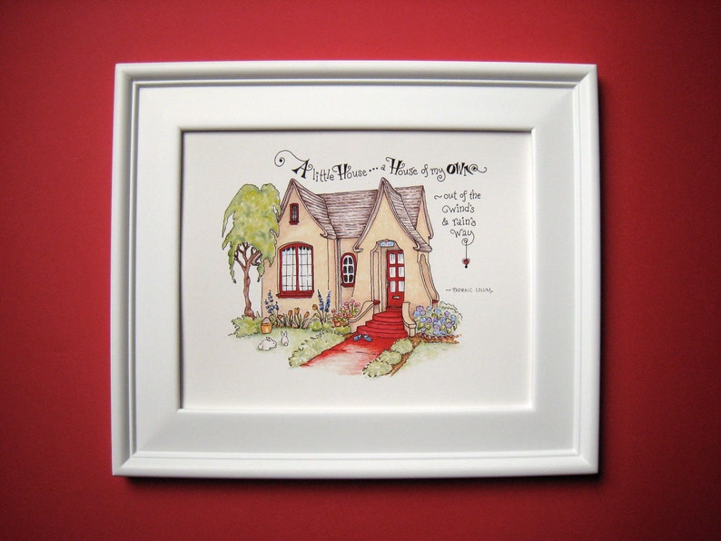 Cottage Art House Illustration Housewarming Gift Home Quote Print A Little House of My Own image 5