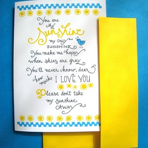 You Are My Sunshine Card - I Love You Card - Anniversary, Birthday Card - Hand Lettered
