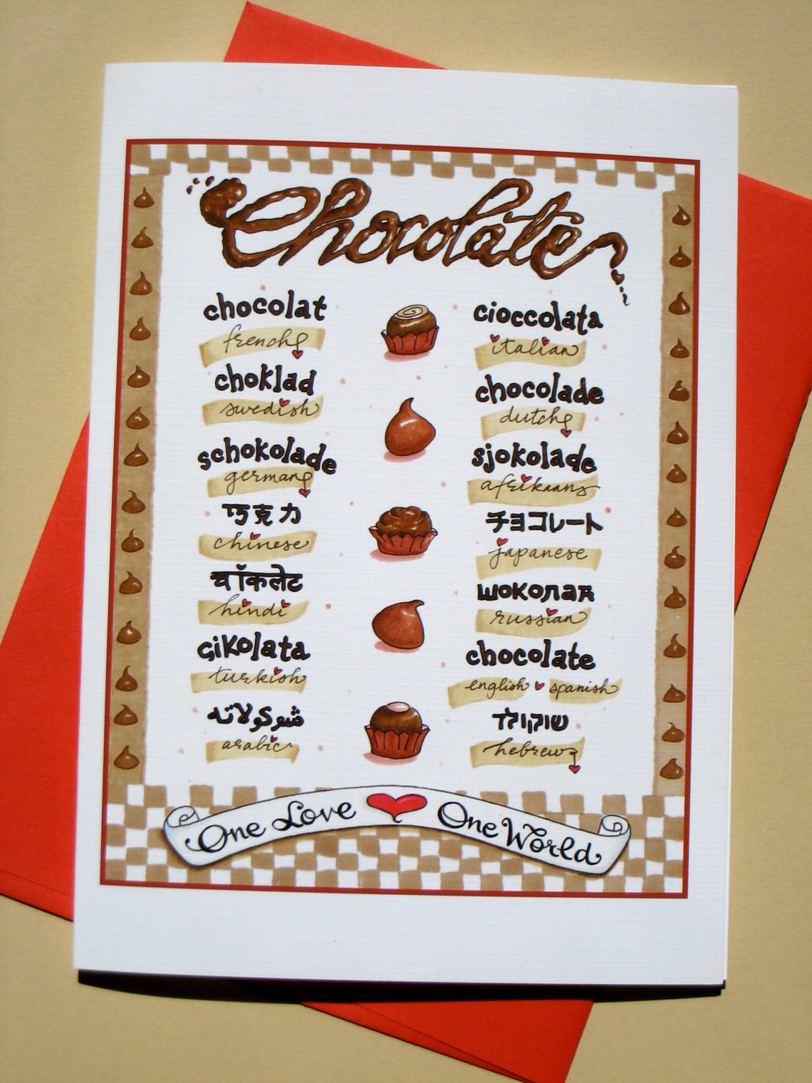 Chocolate Gift Card Chocolate Lover Card World Languages Etsy
