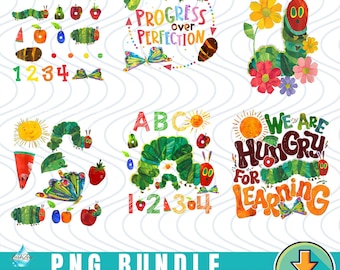 Hungry Caterpillar PNG Bundle Download, The Very Hungry Caterpillar Clipart PNG Transparent Background Digital Download