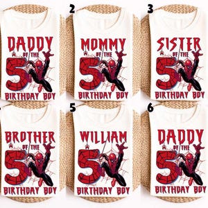 Spiderman Birthday Family Shirt, Daddy Mommy Sister Brother Birthday Boy Comfort Colors Shirt, Matching Family Party Outfit Tee image 1