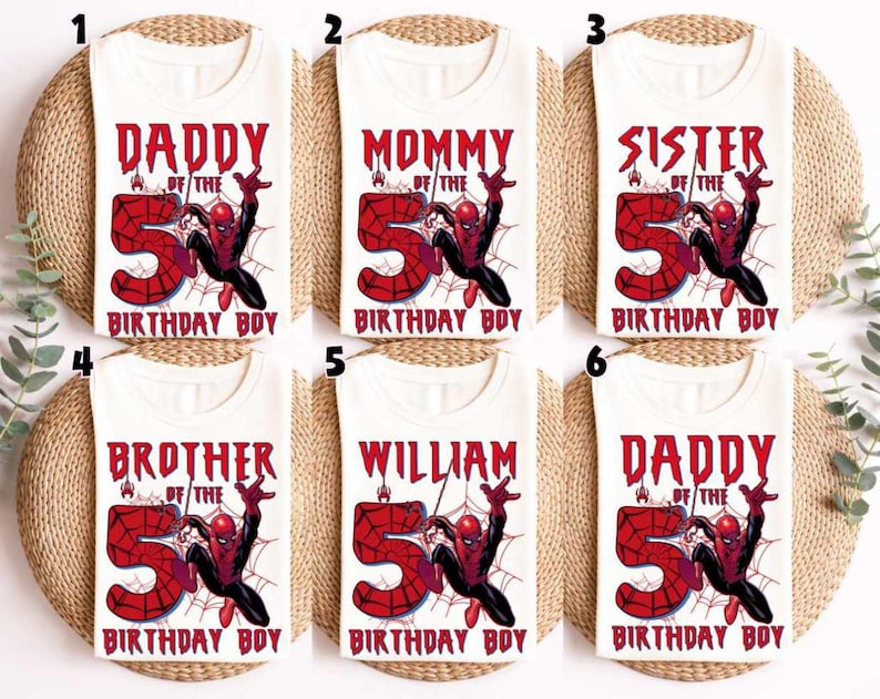 Spiderman Birthday Family Shirt, Daddy Mommy Sister Brother Birthday Boy Comfort Colors Shirt, Matching Family Party Outfit Tee image 1