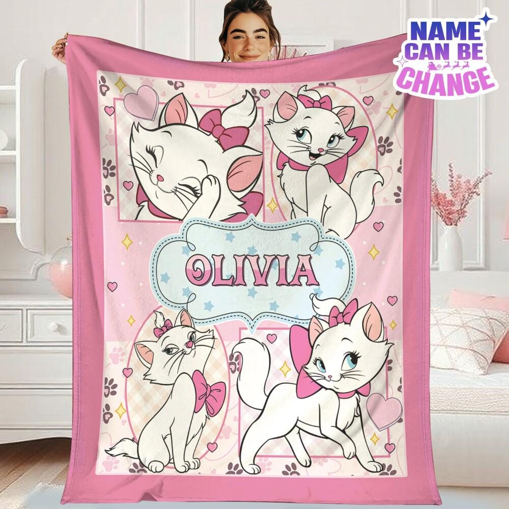 Discover Custom Name Marie The Aristocats Blanket, Coquette Bow Fleece Blanket, Cat Lover Bed Couch Sofa Throw, Disneyland Birthday Gift, Home Gift