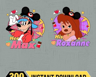 Descarga del paquete PNG Her Max His Roxanne, Descarga del paquete PNG A Goofy Movie, Descarga instantánea de la pareja Roxanne y Max, Pareja de Disneyland digital