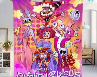 The Amazing Digital Circus Blanket, Cute Jax Rabbit Fleece Throw, Digital Circus Bedding, Cozy Pomni and Jax Gift, Circus Birthday Gift