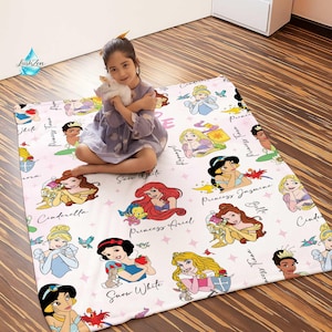Manta personalizada de princesas de Disneyland, regalo de princesa para ella, Cenicienta, Blancanieves, Bella, Jazmín, Ariel, manta de cumpleaños para niña imagen 1