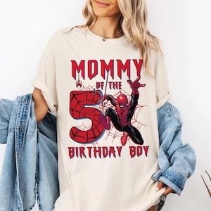 Spiderman Birthday Family Shirt, Daddy Mommy Sister Brother Birthday Boy Comfort Colors Shirt, Matching Family Party Outfit Tee image 4