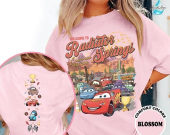 Camiseta Comfort Colors de doble cara de Radiator Springs de la película Cars, camiseta de Lightning McQueen 95, camiseta de Disneyland de la película Cars, camiseta retro de Radiator Springs