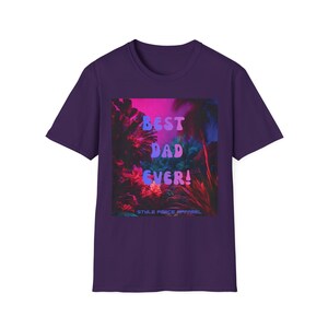 Best Dad Ever Neon Tropic Floral Print T-Shirt | Fathers Day Retro Vaporwave Style Tee Bild 5