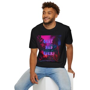 Best Dad Ever Neon Tropic Floral Print T-Shirt | Fathers Day Retro Vaporwave Style Tee Bild 8