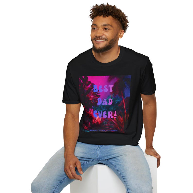 Best Dad Ever Neon Tropic Floral Print T-Shirt | Fathers Day Retro Vaporwave Style Tee Bild 8