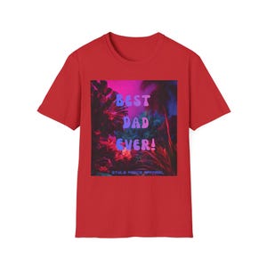 Best Dad Ever Neon Tropic Floral Print T-Shirt | Fathers Day Retro Vaporwave Style Tee Bild 7