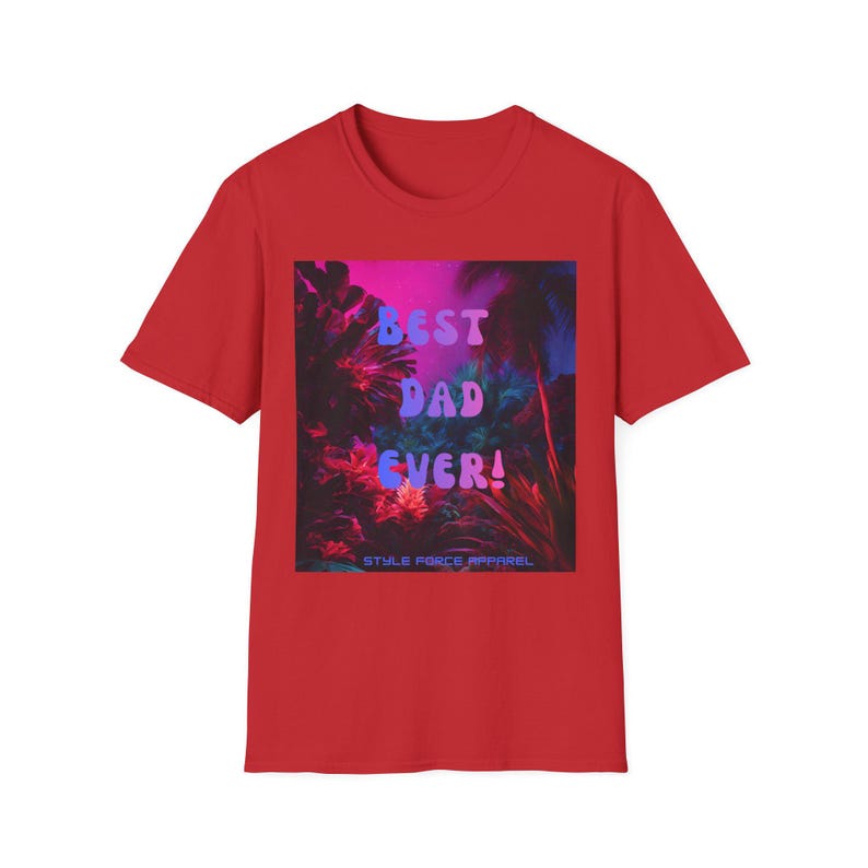 Best Dad Ever Neon Tropic Floral Print T-Shirt | Fathers Day Retro Vaporwave Style Tee Bild 7