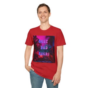 Best Dad Ever Neon Tropic Floral Print T-Shirt | Fathers Day Retro Vaporwave Style Tee Bild 15