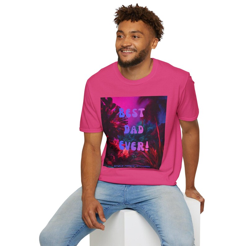 Best Dad Ever Neon Tropic Floral Print T-Shirt | Fathers Day Retro Vaporwave Style Tee Bild 10