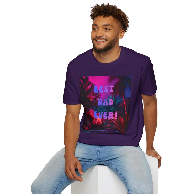 Best Dad Ever Neon Tropic Floral Print T-Shirt | Fathers Day Retro Vaporwave Style Tee Bild 9