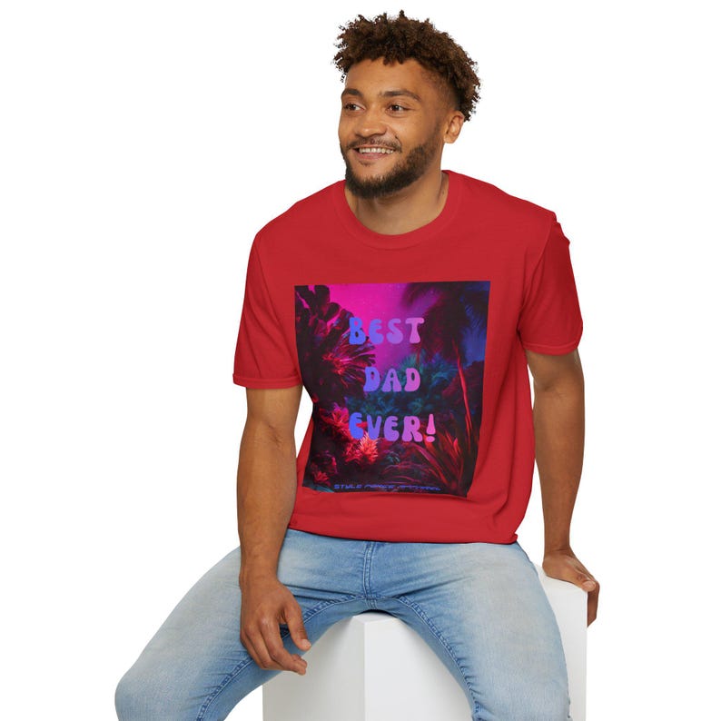 Best Dad Ever Neon Tropic Floral Print T-Shirt | Fathers Day Retro Vaporwave Style Tee Bild 11
