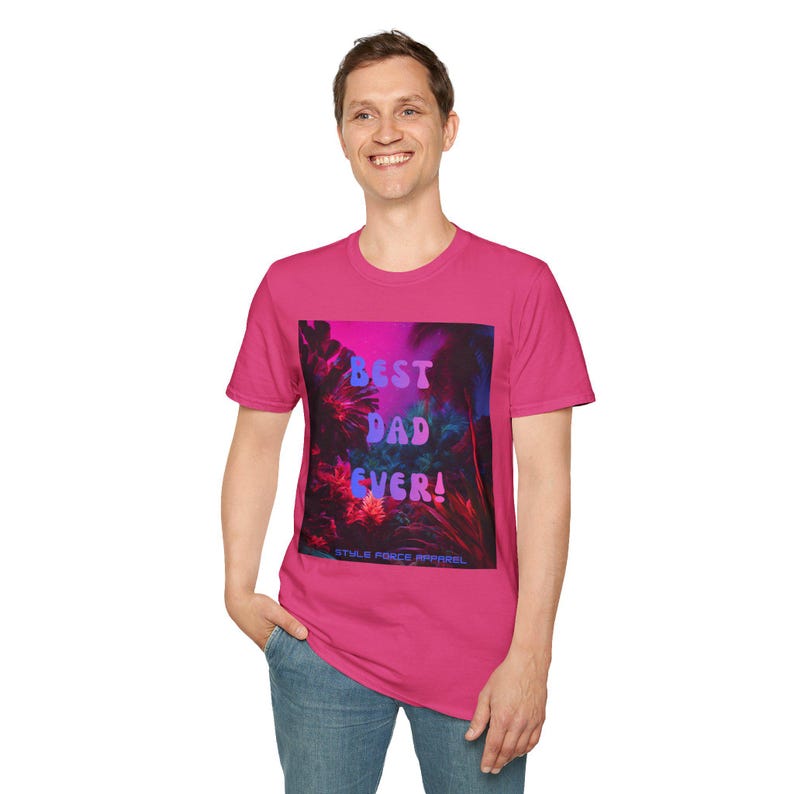 Best Dad Ever Neon Tropic Floral Print T-Shirt | Fathers Day Retro Vaporwave Style Tee Bild 14
