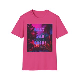 Best Dad Ever Neon Tropic Floral Print T-Shirt | Fathers Day Retro Vaporwave Style Tee Bild 6