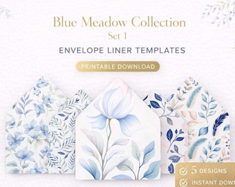 Blue Floral Envelope Liner Templates | 5x7 Wedding Stationery (Digital Download)