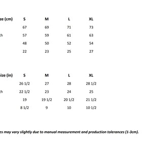 Size chart S to XL with measurements for polo shirt