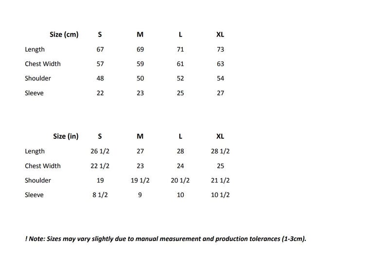 Size chart S to XL with measurements for polo shirt