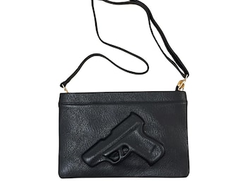 Bolsa bandolera de cuero negra para pistola