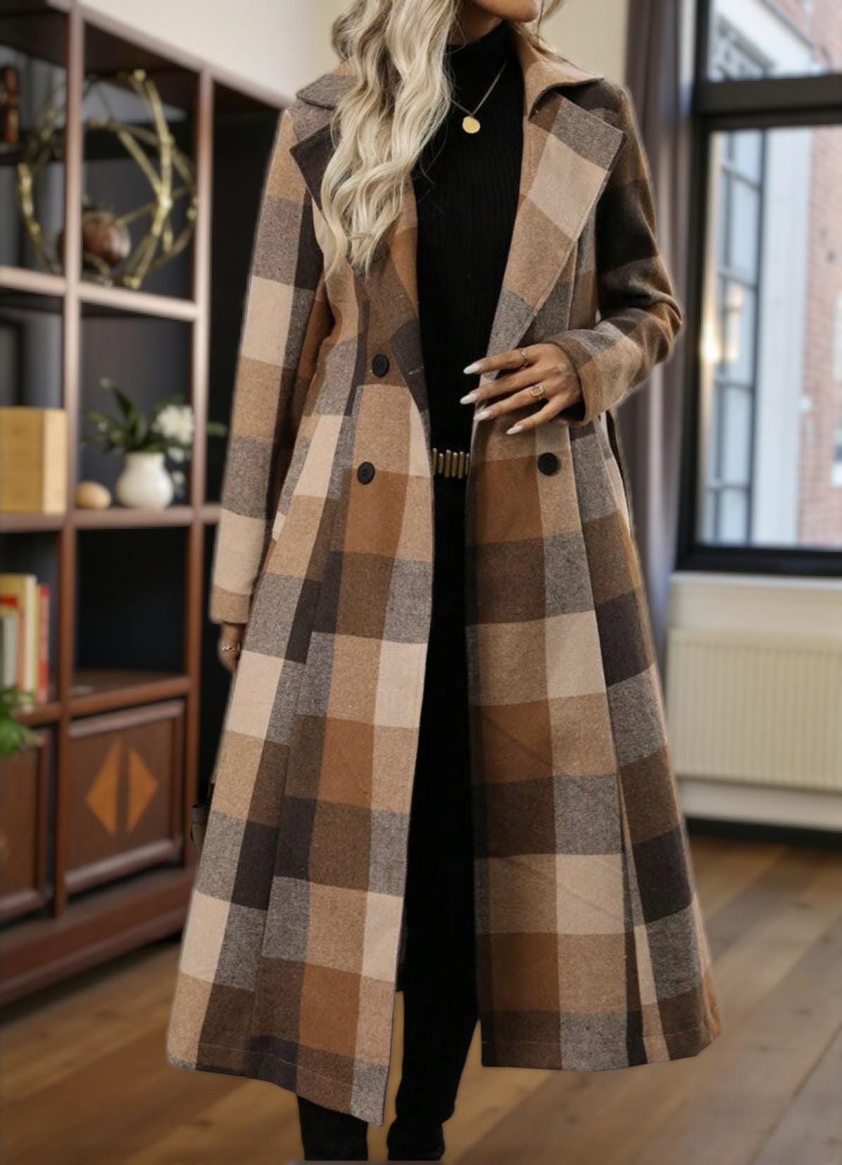 willfully check wool trench long coat Buy Women's Checkered Coats