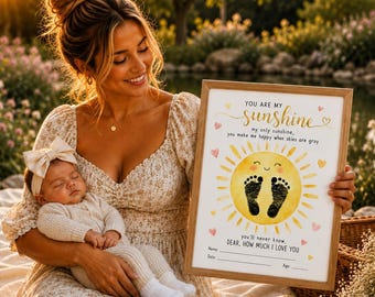 You Are My Sunshine Baby Footprint Craft | Nursery Keepsake Printable | Baby Handprint & Footprint Memory Page | Newborn PDF Gift