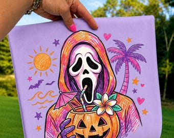Summerween Ghost PNG | Vintage 90s Summer Ghost PNG | Tropical Halloween Design | Pink Palm Tree Ghost | Spooky Summer Sublimation