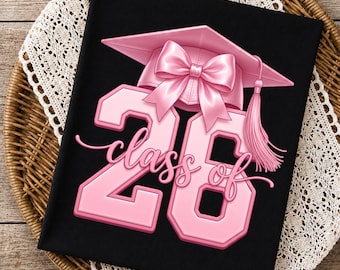 Class of 2026 PNG | Pink Graduation PNG | Senior 2026 Shirt Design | Cap Bow Grad PNG | Graduate Girl Sublimation