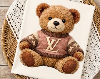 Faux Crochet Teddy Bear PNG – Luxe Kawaii Monogram Graphic (Digital Download)