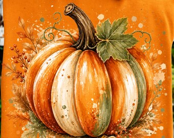 Colorful Floral Pumpkin Bow PNG | Coquette Pumpkin Shirt Design | Faux Glitter Brushstroke Autumn Sublimation | Trendy Thanksgiving Graphic