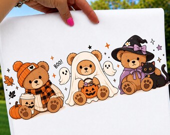 Spooky Teddy Bear PNG | Retro Halloween Witch Bear Shirt Design | Cute Preppy Coquette Fall Sublimation | Autumn Ghost Pumpkin Graphic
