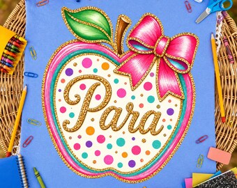 Preppy Para PNG | Coquette Paraprofessional Apple PNG | Back to School Para Shirt Design | Colorful Polka Dot Sublimation