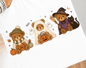 Spooky Teddy Bear PNG | Retro Halloween Witch Bear Shirt Design | Cute Preppy Coquette Fall Sublimation | Autumn Ghost Pumpkin Graphic
