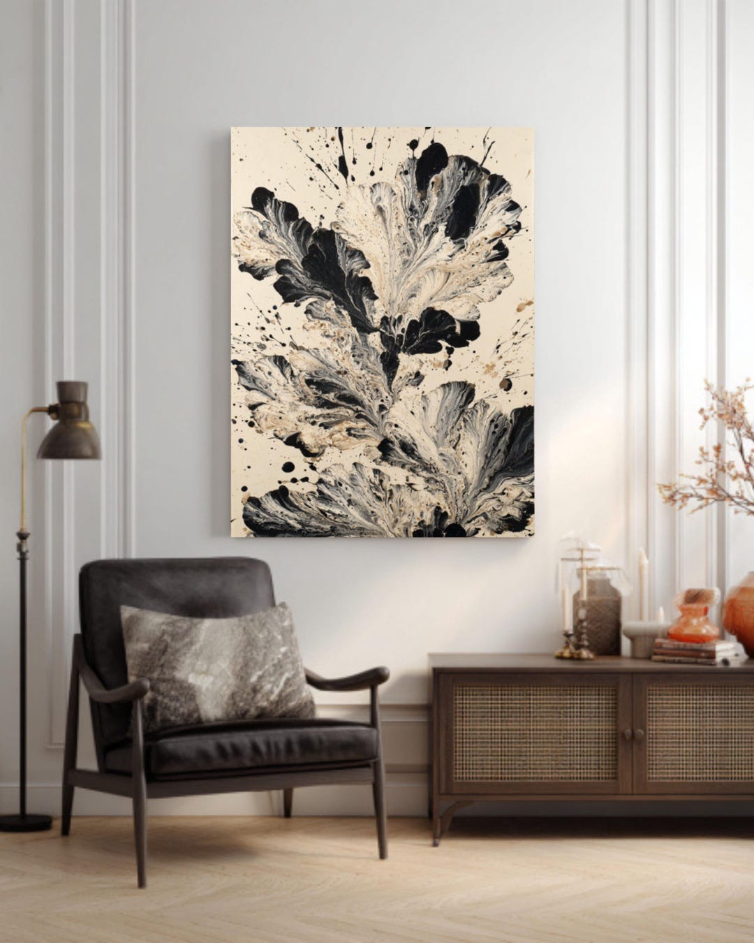 Abstract Liquid Flower Canvas – Black, White & Beige Fluid Art - Etsy
