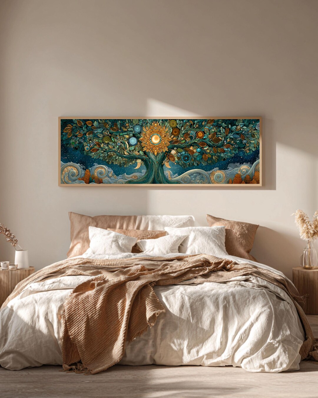 Mosaic Tree of Life Wall Art, Celestial Sun and Moon Canvas, Vibrant ...